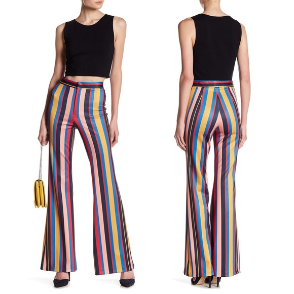 Jealous Tomato Striped High Rise Flare Pants Fits Like M but says L on tag - Picture 1 of 7